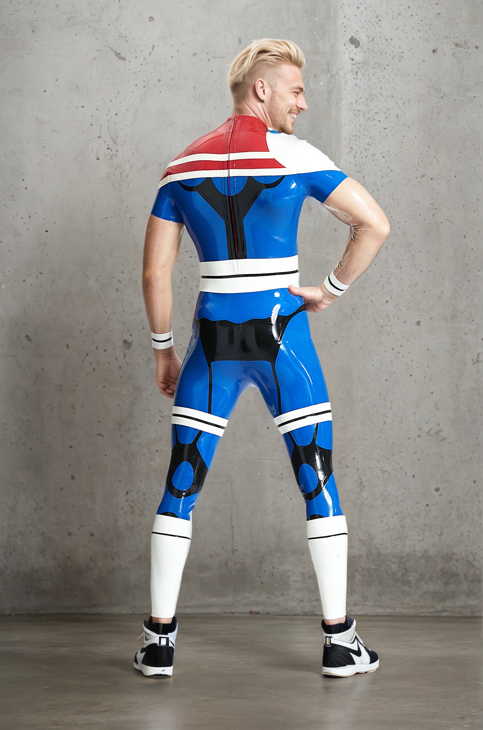 Men Latex Catsuits "Captain of the Stars" Back Zip Superhero Costume