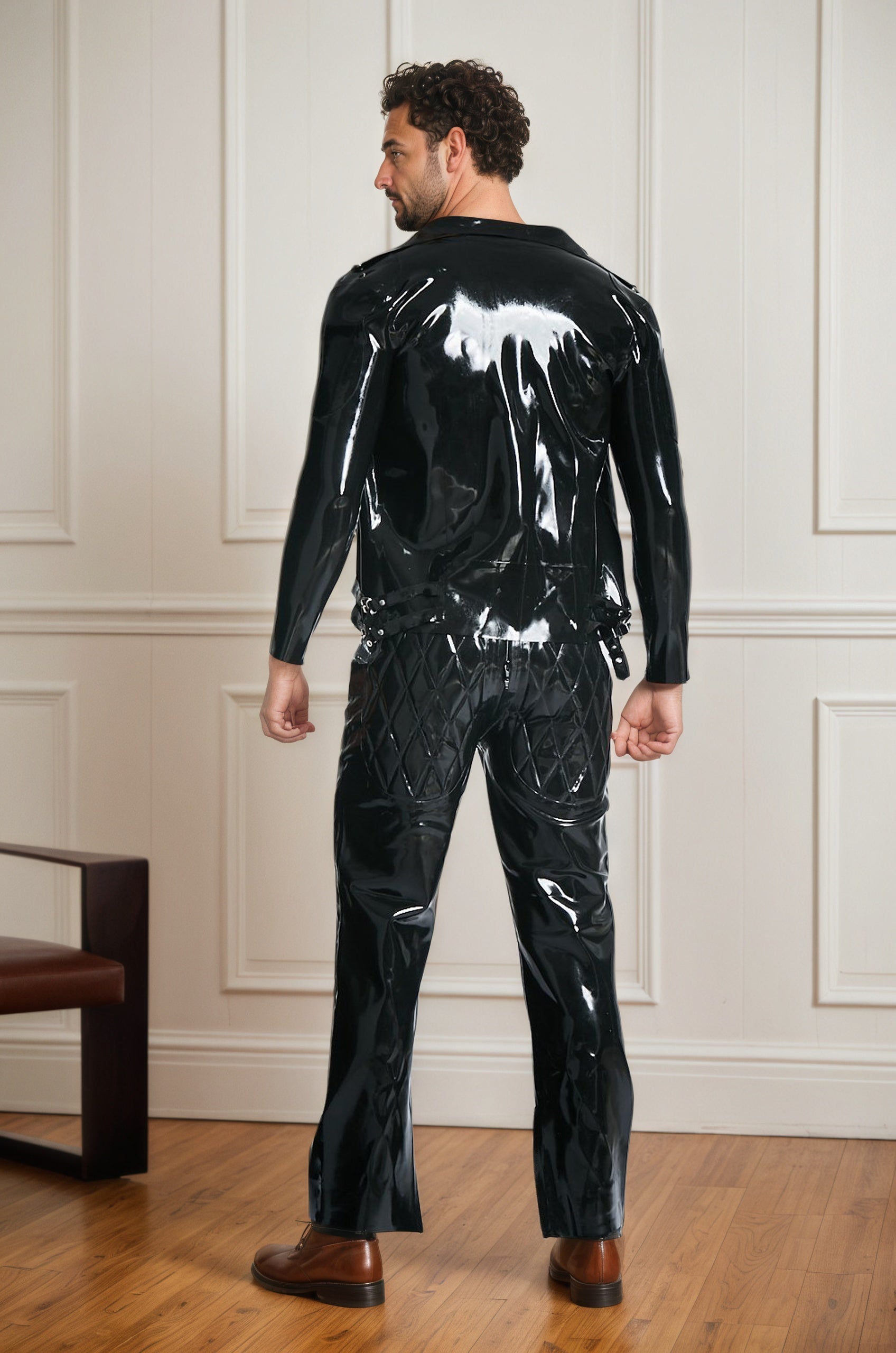 Men Latex Jackets & Coats Moto Jacket Cool Edgy Jacket Asymmetrical Zipper