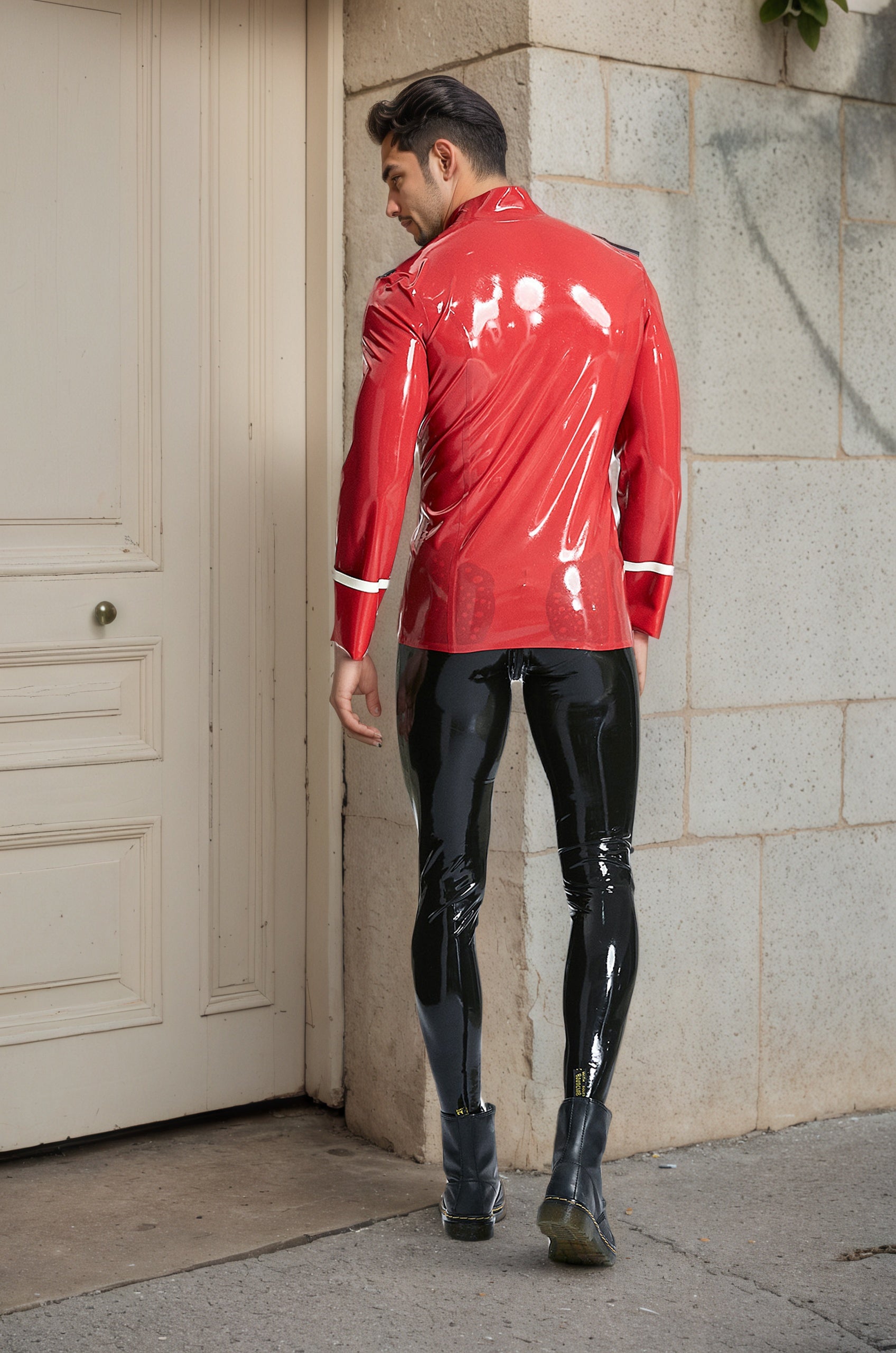 Men Latex Jackets & Coats Bandleader Tunic Red Gentleman’s Military Bandleader