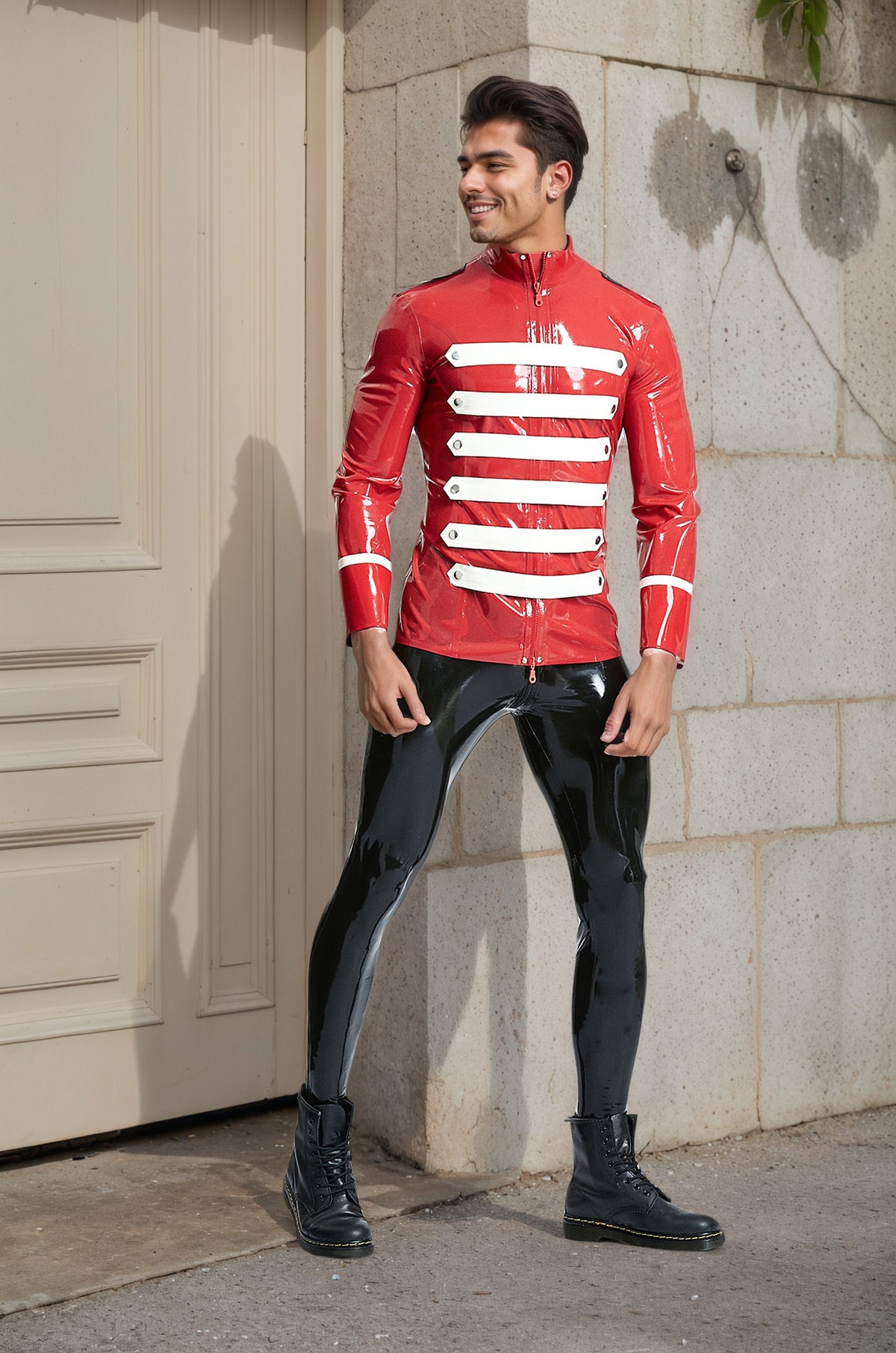 Men Latex Jackets & Coats Bandleader Tunic Red Gentleman’s Military Bandleader