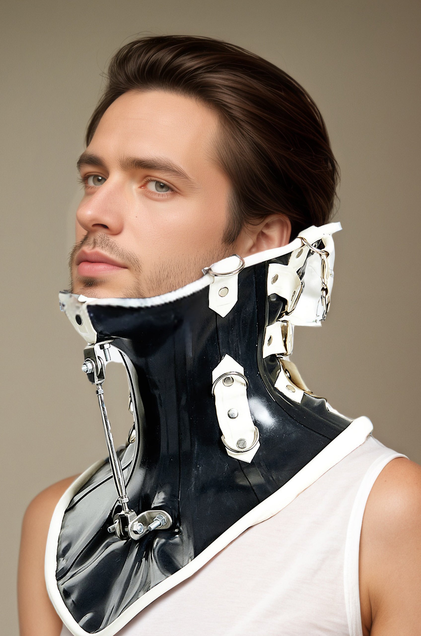 Latex Neck Corset Decorative With Metal Rod For Fastening Fetish Collar